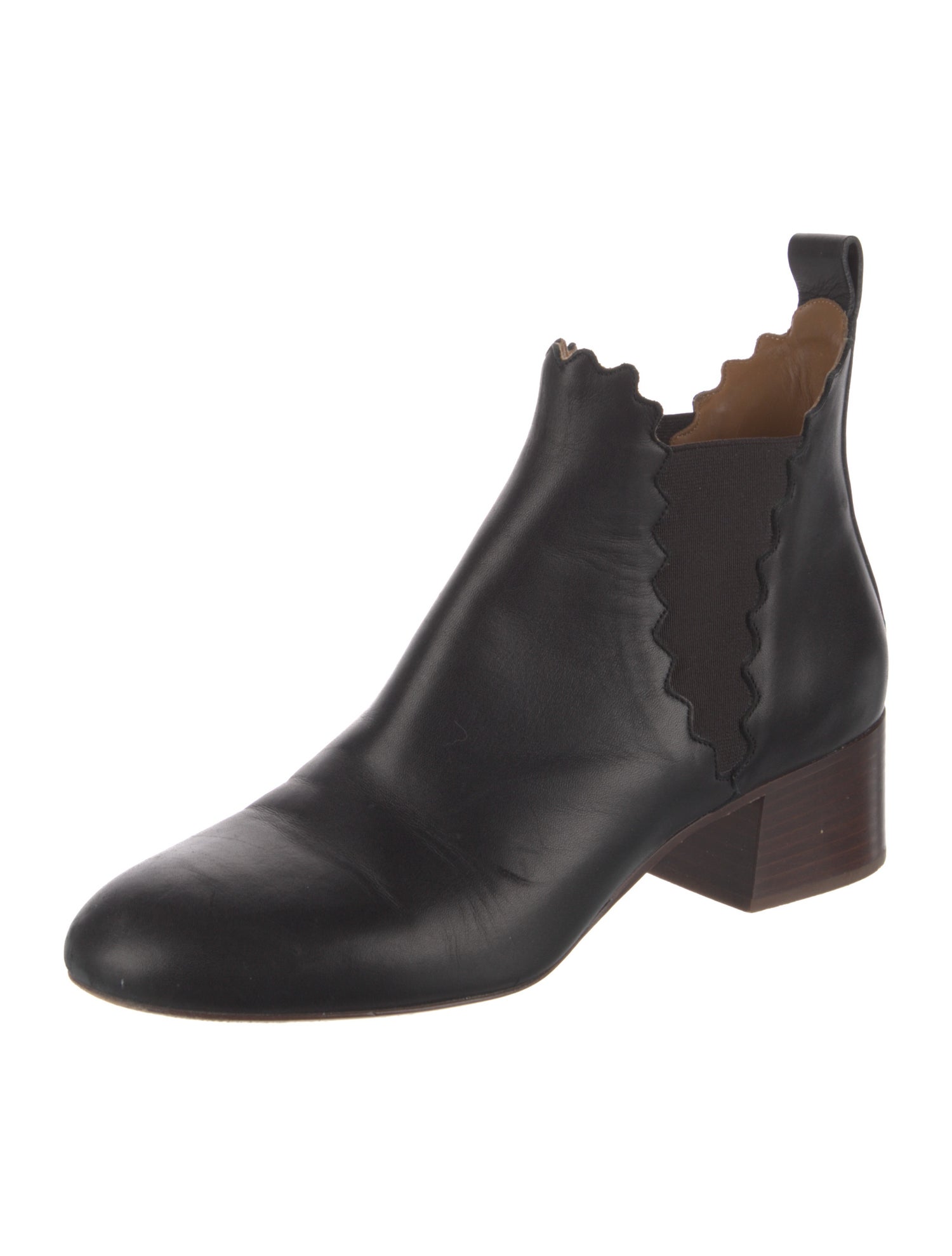 Chloé Leather Scalloped Accent Chelsea Boots