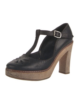 Chloé Leather Lasercut Accents T-Strap Pumps