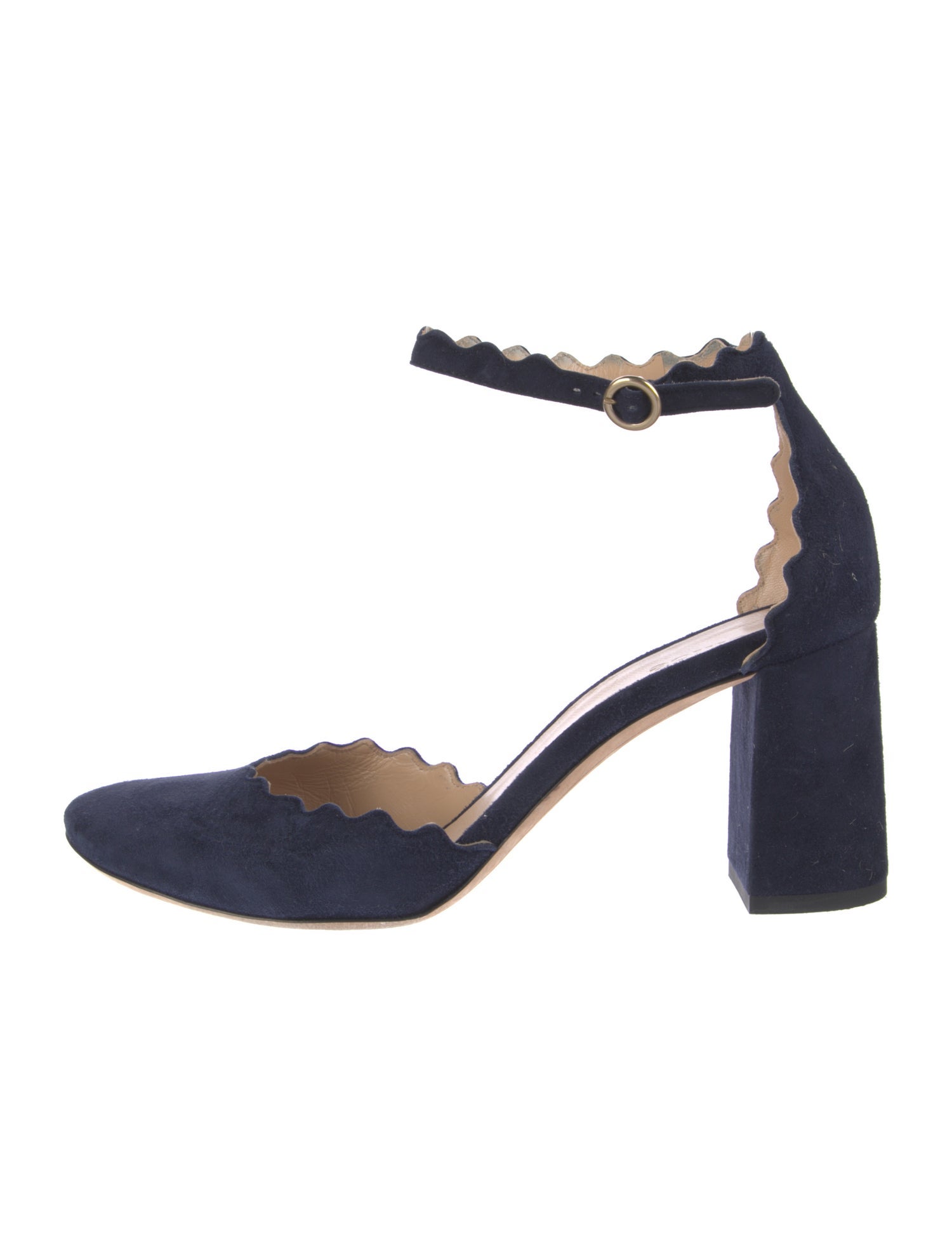 Chloé Suede Scalloped Accent D'Orsay Pumps