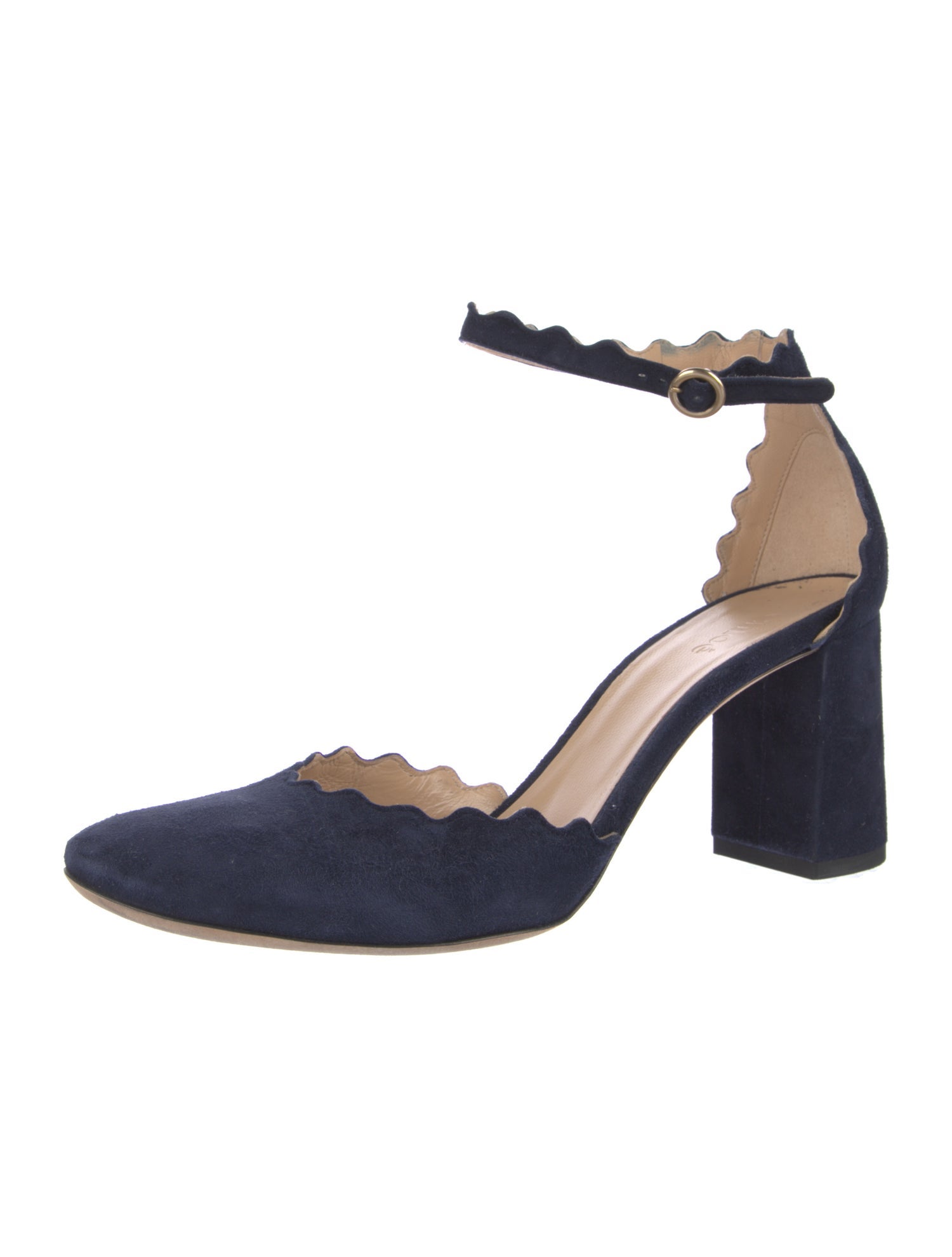 Chloé Suede Scalloped Accent D'Orsay Pumps
