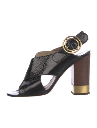 Chloé Patent Leather Colorblock Pattern Slingback Sandals