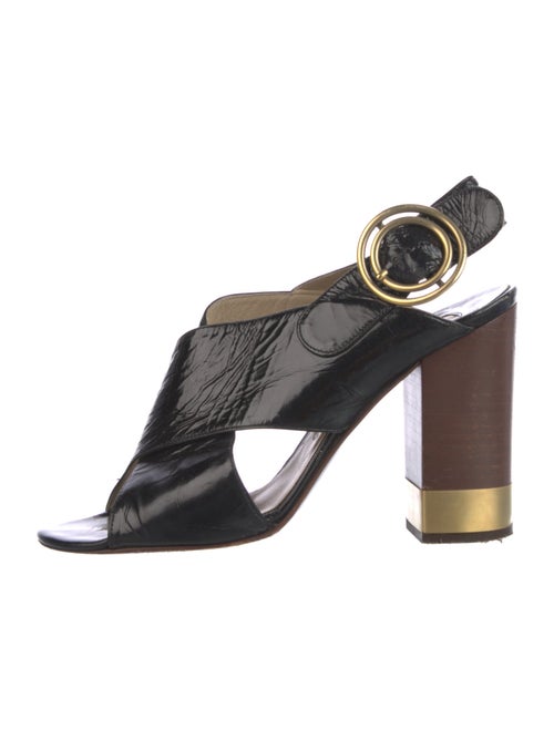 Chloé Patent Leather Colorblock Pattern Slingback Sandals