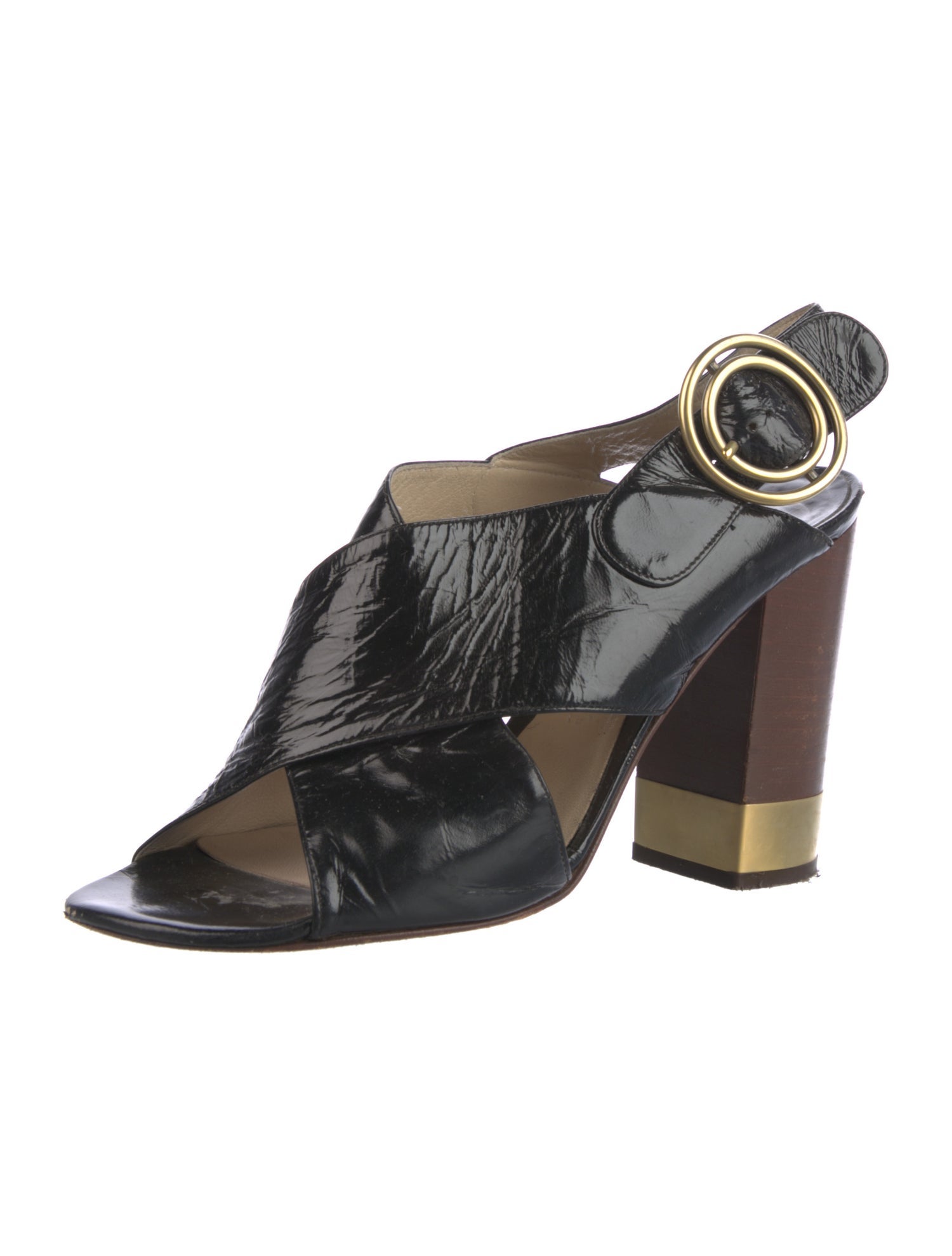 Chloé Patent Leather Colorblock Pattern Slingback Sandals