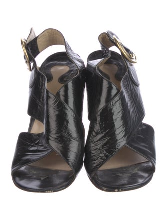 Chloé Patent Leather Colorblock Pattern Slingback Sandals