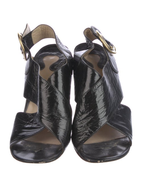 Chloé Patent Leather Colorblock Pattern Slingback Sandals