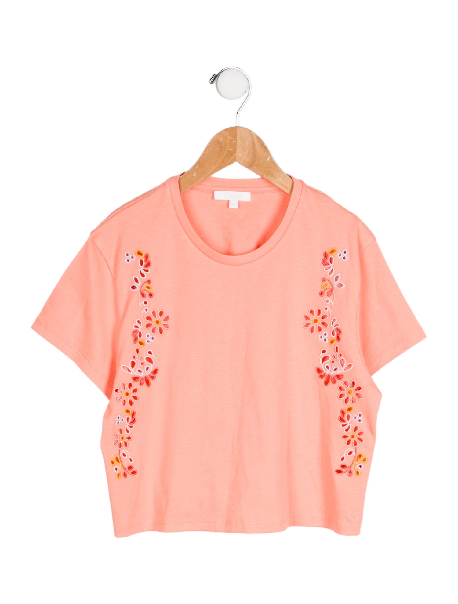 Chloé Girls' Eyelet Trim Short Sleeve Top