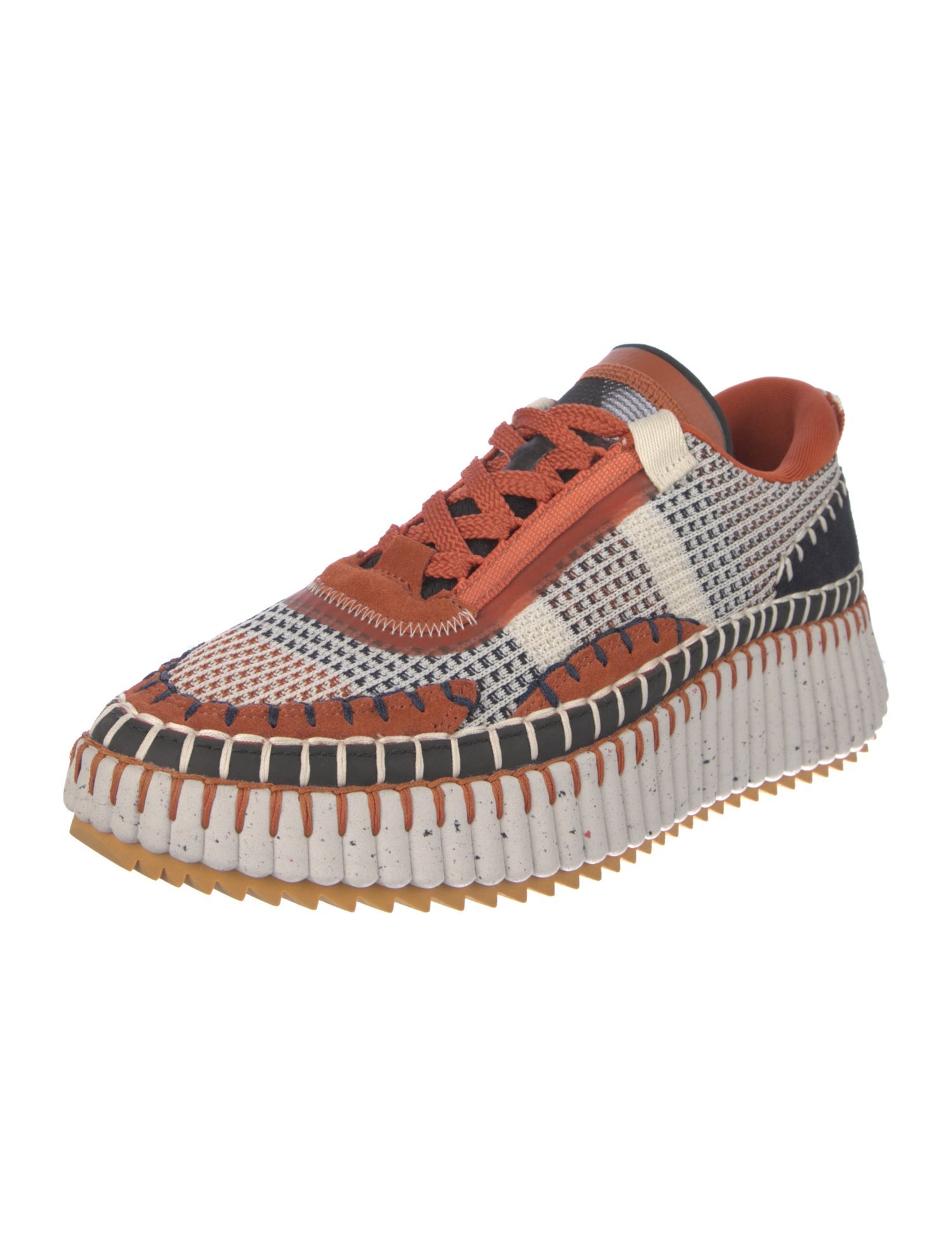 Chloé Colorblock Pattern Leather Trim Embellishment Sneakers