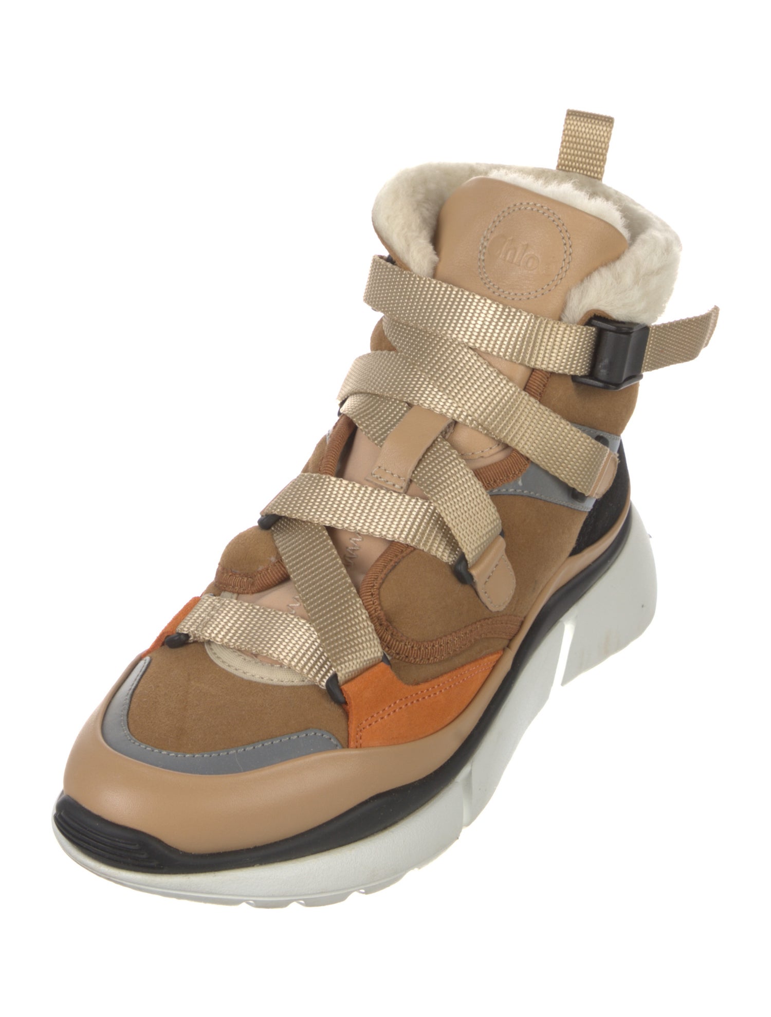 Chloé Suede Colorblock Pattern Wedge Sneakers