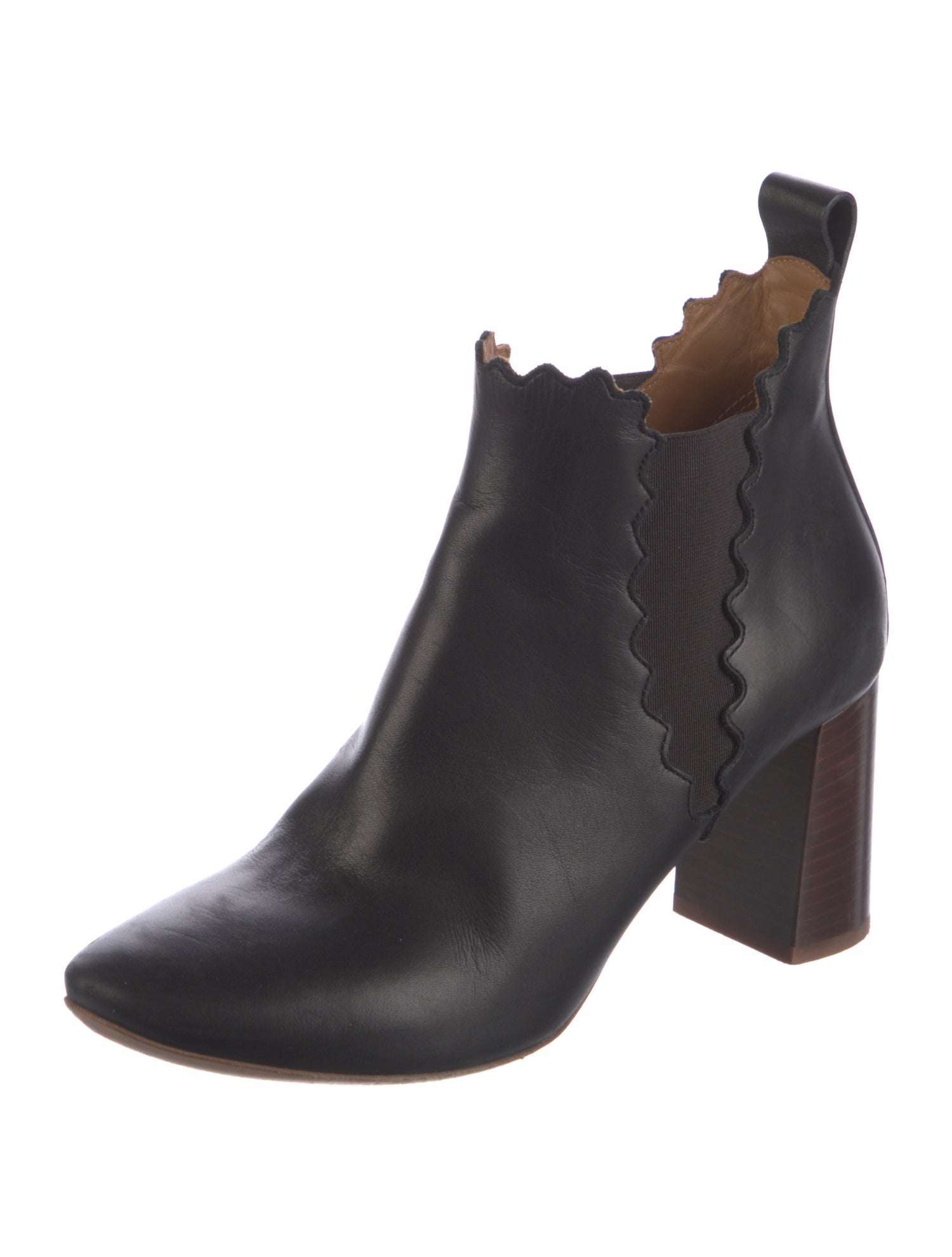 Chloé Leather Scalloped Accent Chelsea Boots