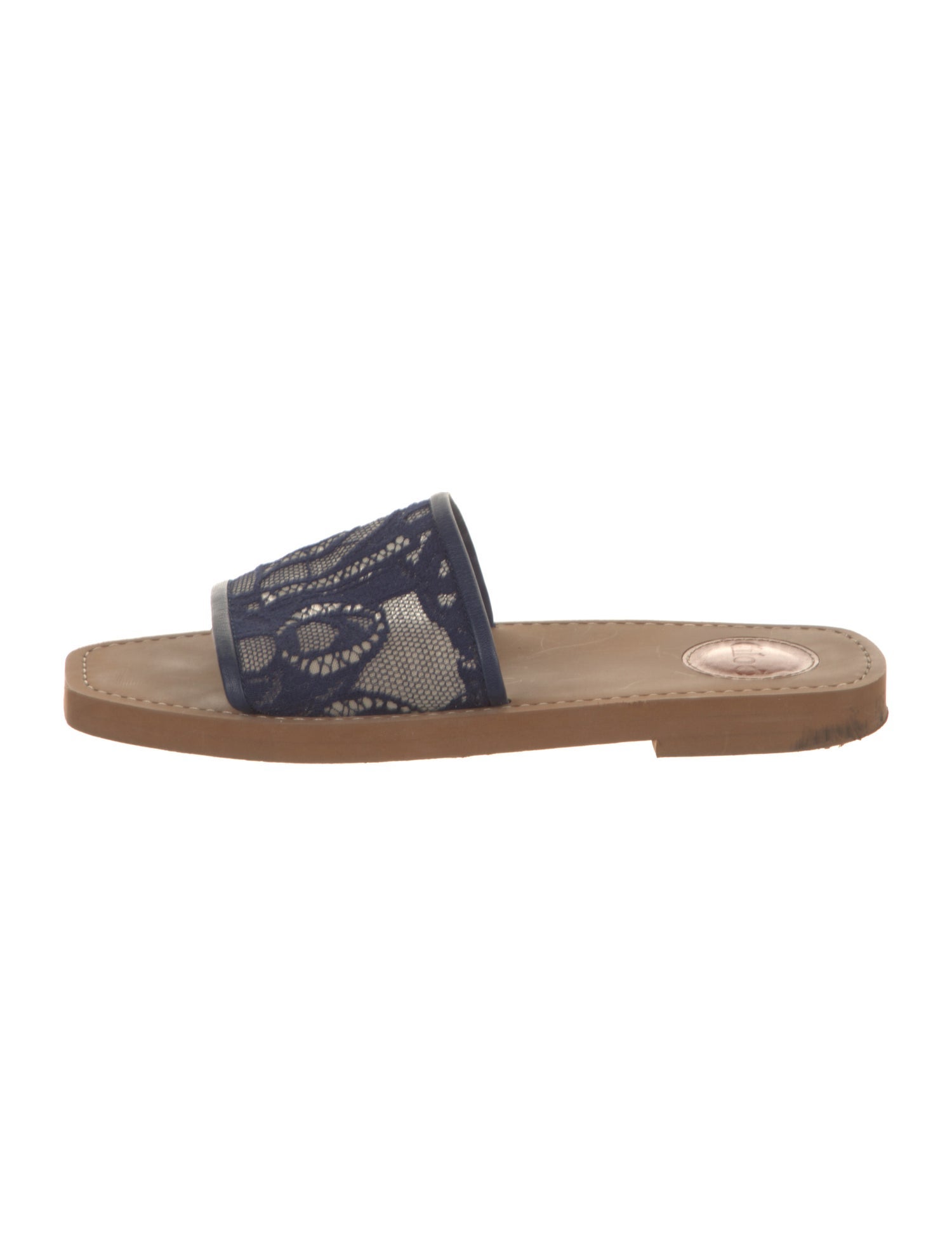 Chloé Leather Lace Trim Embellishment Slides