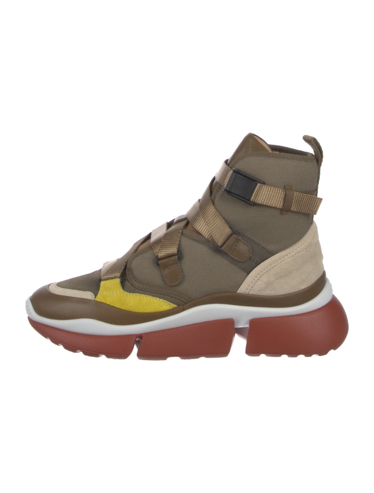 Chloé Canvas Colorblock Pattern Wedge Sneakers