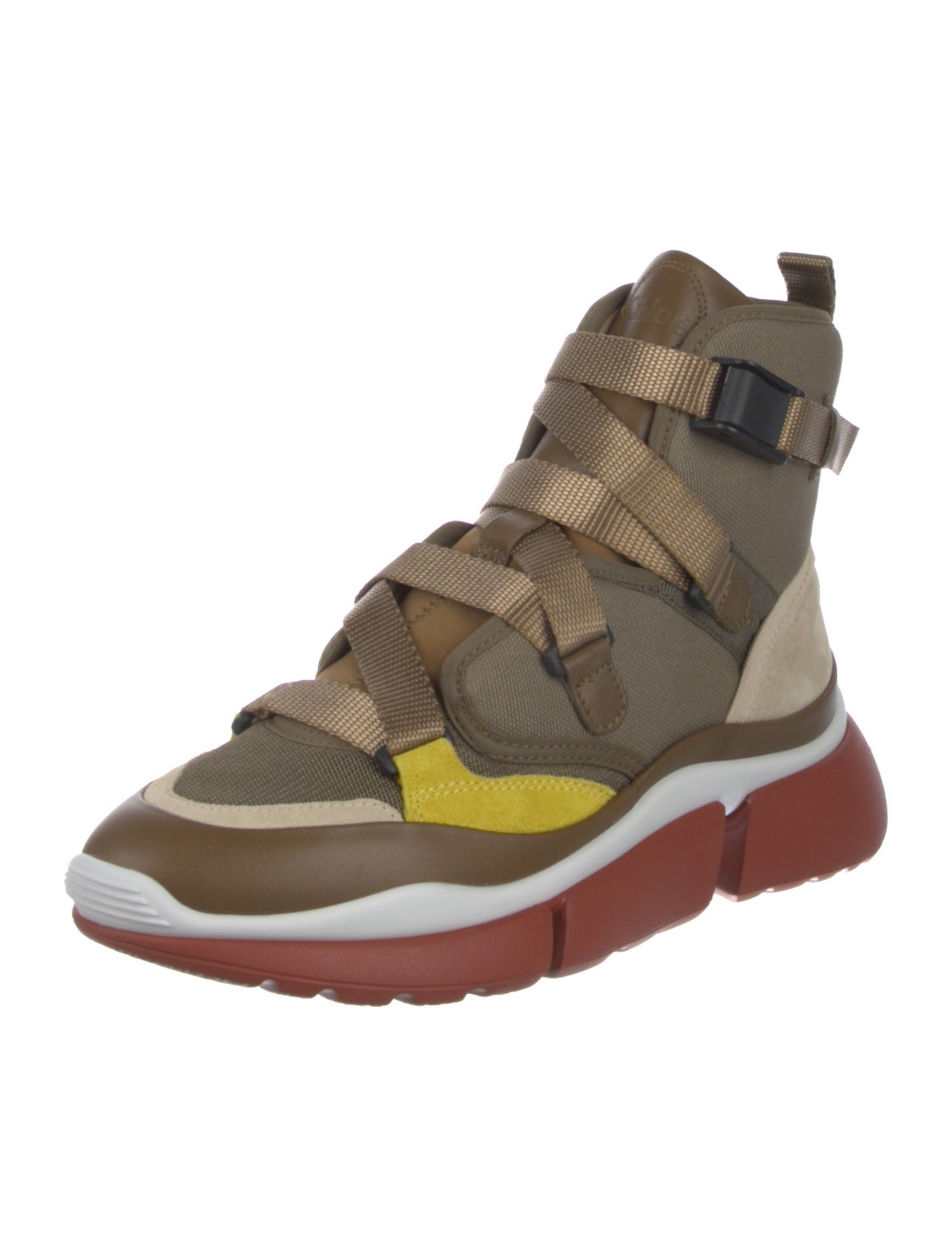 Chloé Canvas Colorblock Pattern Wedge Sneakers