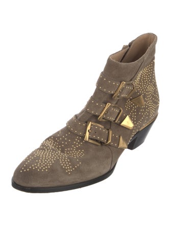 Chloé Suede Studded Accents Western Boots