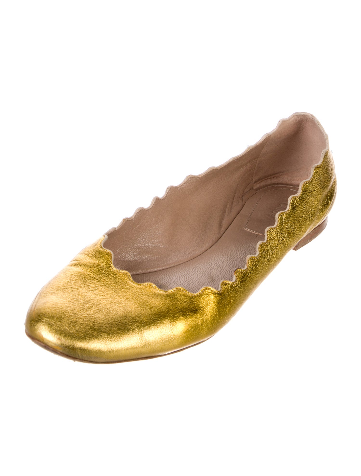 Chloé Leather Scalloped Accent Ballet Flats