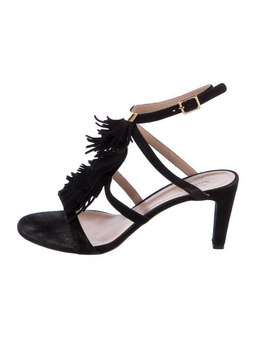 Chloé Suede Fringe Trim Accent T-Strap Sandals
