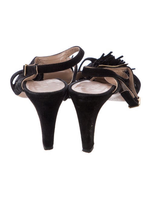 Chloé Suede Fringe Trim Accent T-Strap Sandals