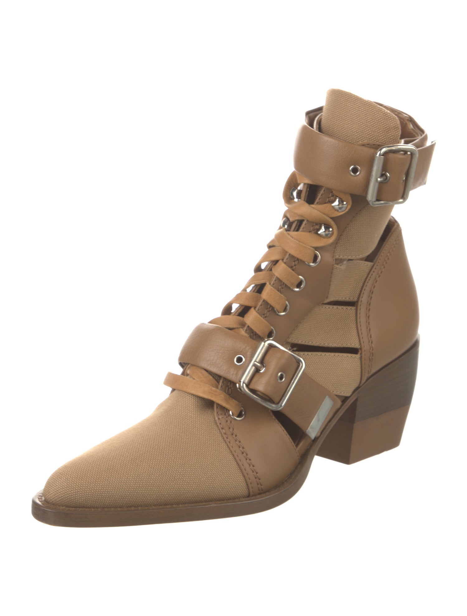Chloé Leather Leather Trim Embellishment Lace-Up Boots