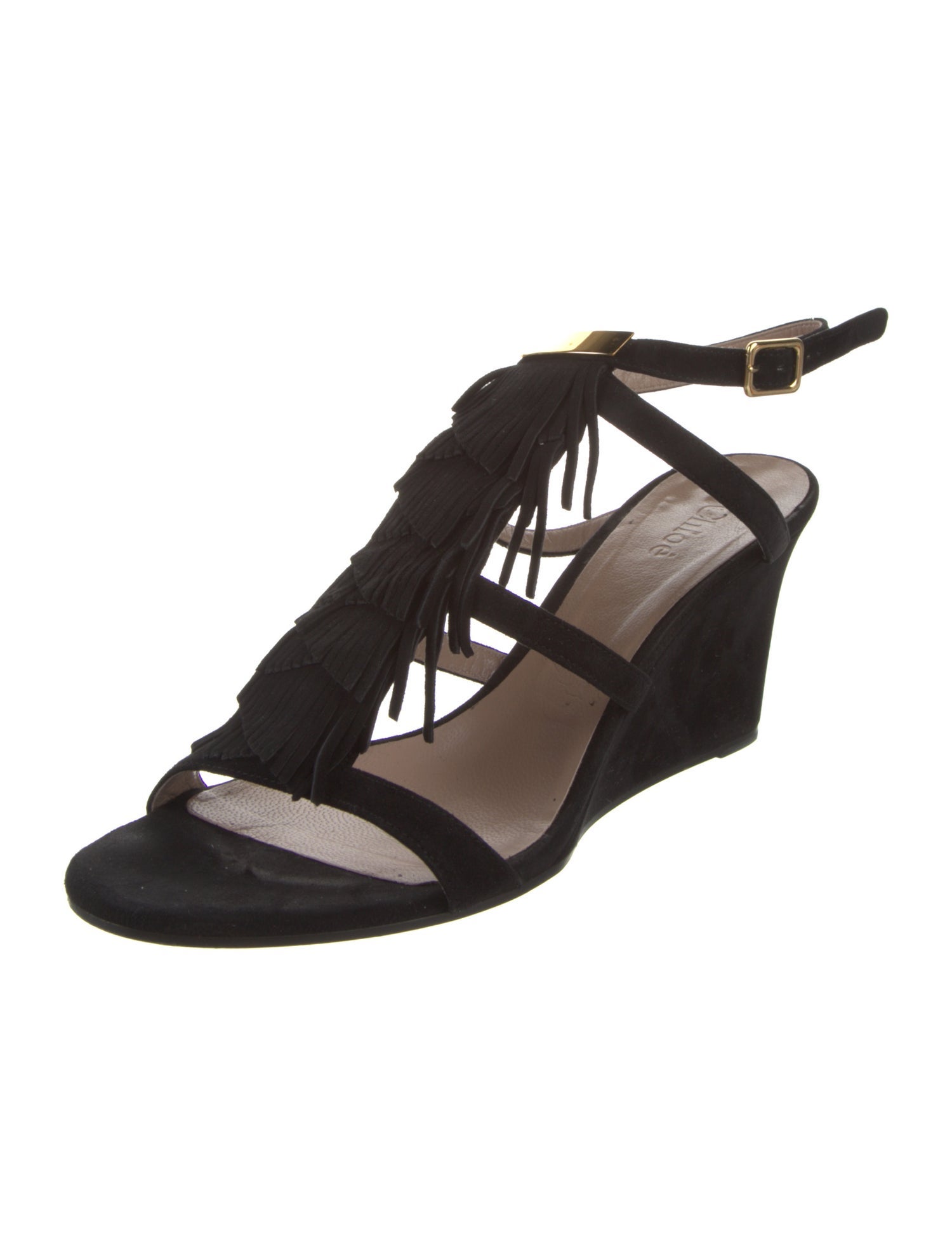 Chloé Suede Fringe Trim Accent Slingback Sandals