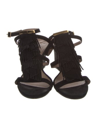 Chloé Suede Fringe Trim Accent Slingback Sandals