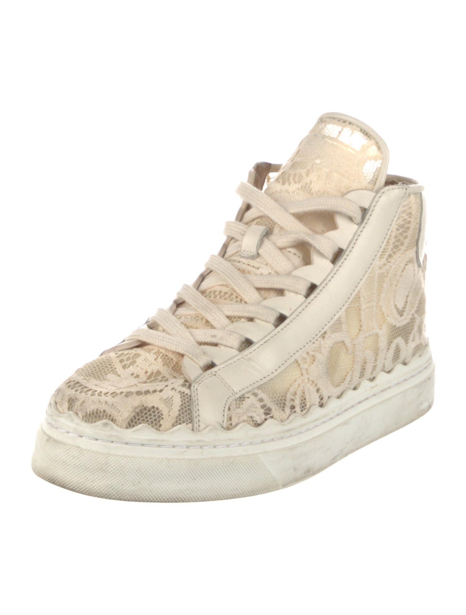 Chloé Lace Leather Trim Embellishment Sneakers