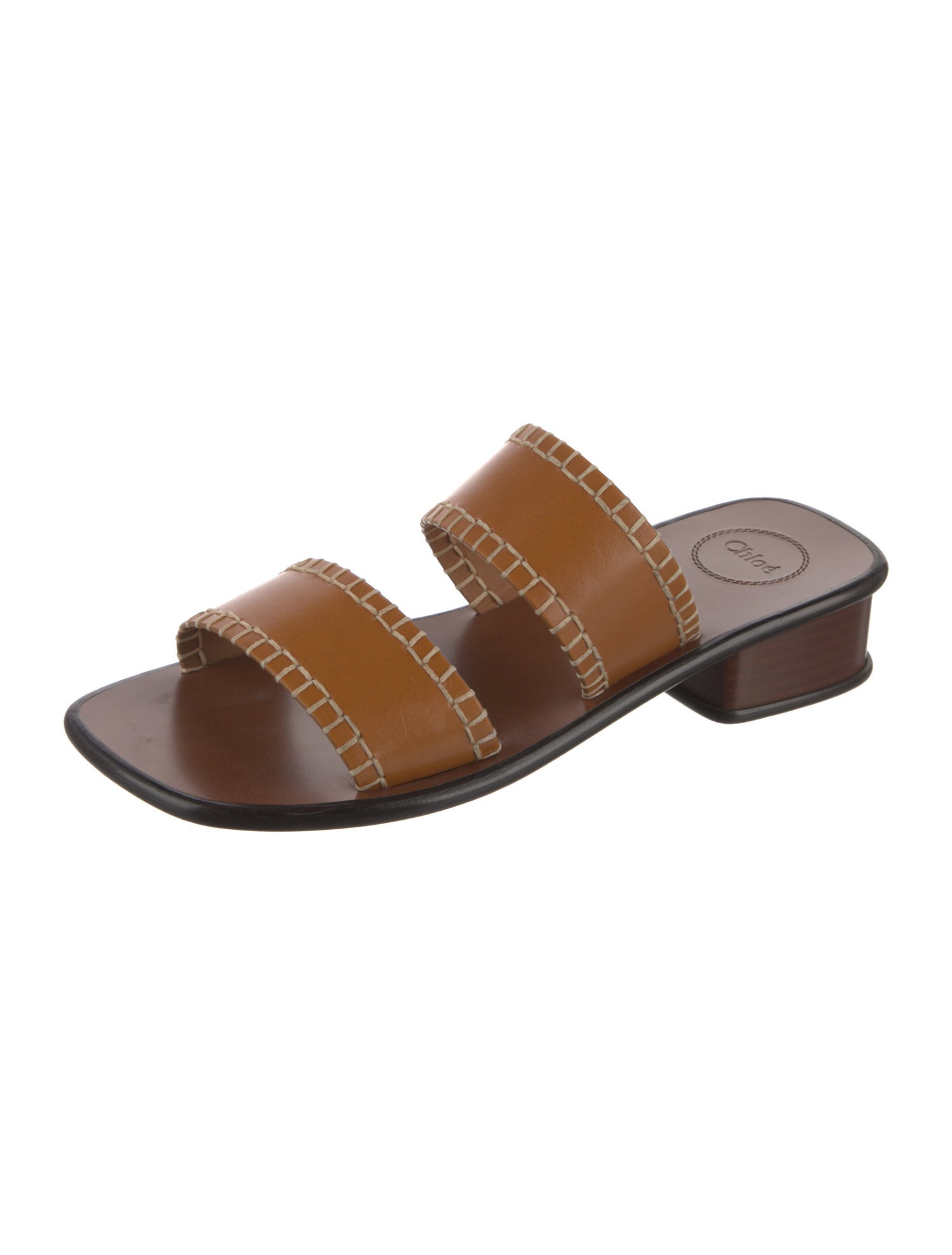 Chloé Leather Whipstitch Trim Slides