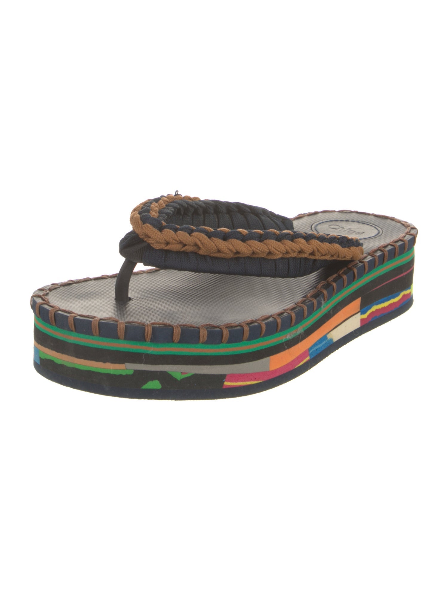 Chloé Printed Whipstitch Trim Flip Flops