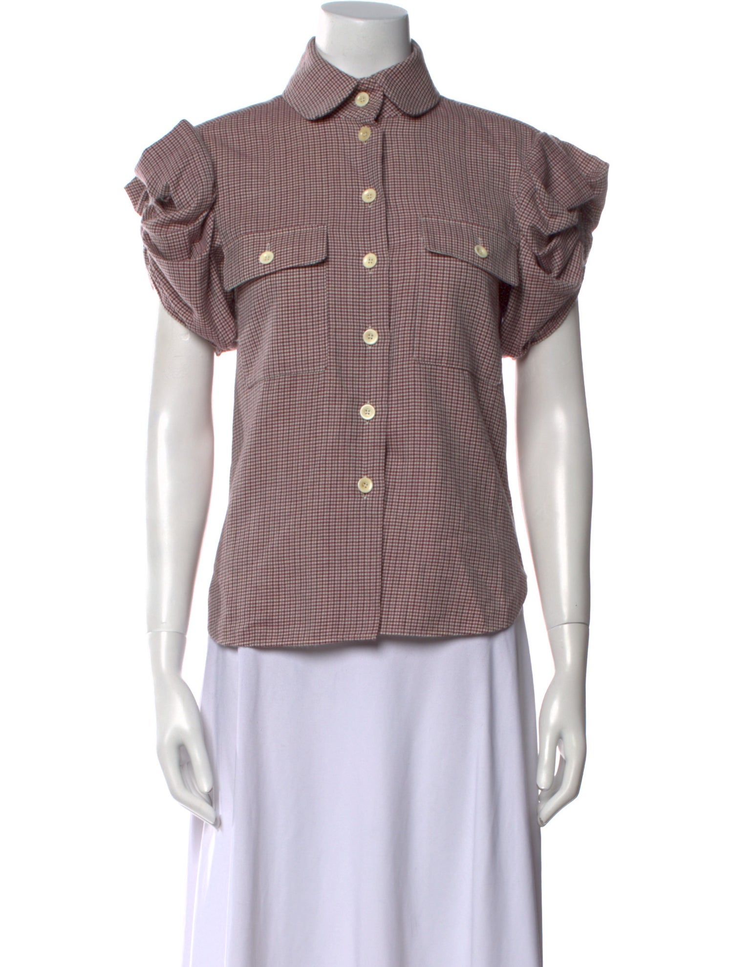 Chloé Virgin Wool Plaid Print Button-Up Top