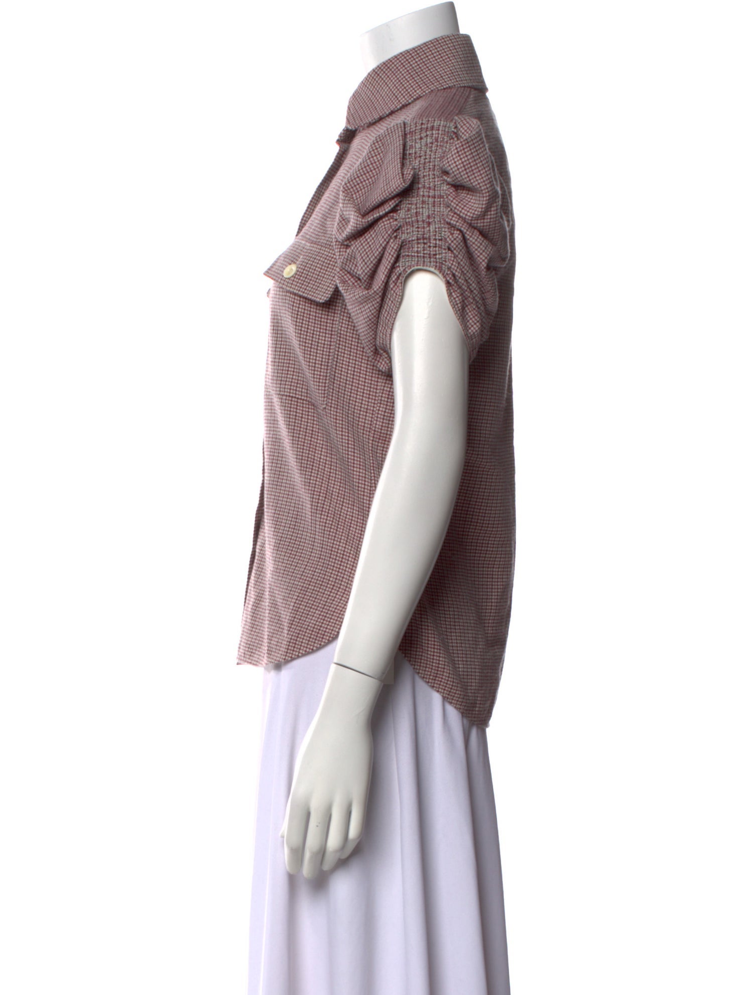 Chloé Virgin Wool Plaid Print Button-Up Top