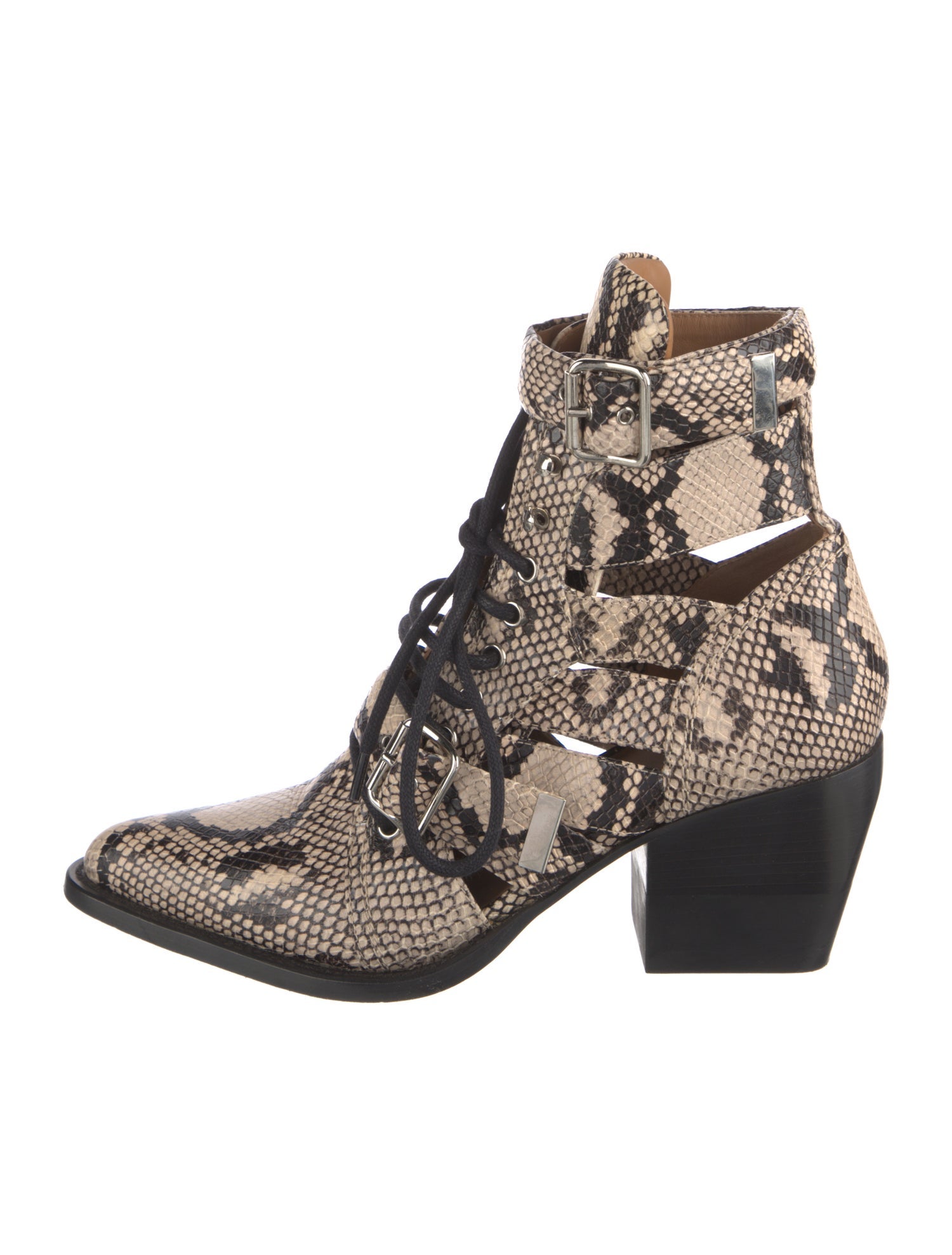 Chloé Leather Animal Print Lace-Up Boots