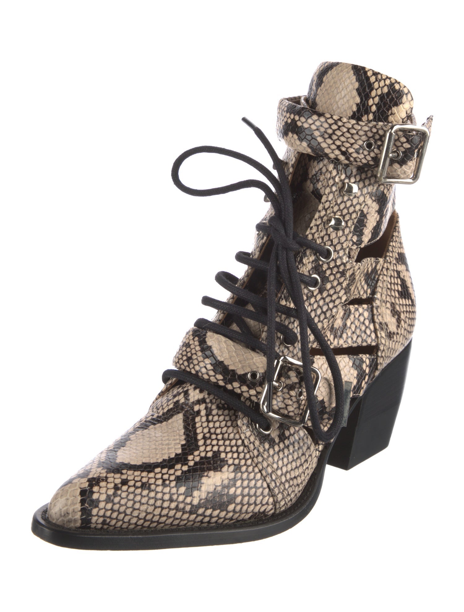 Chloé Leather Animal Print Lace-Up Boots