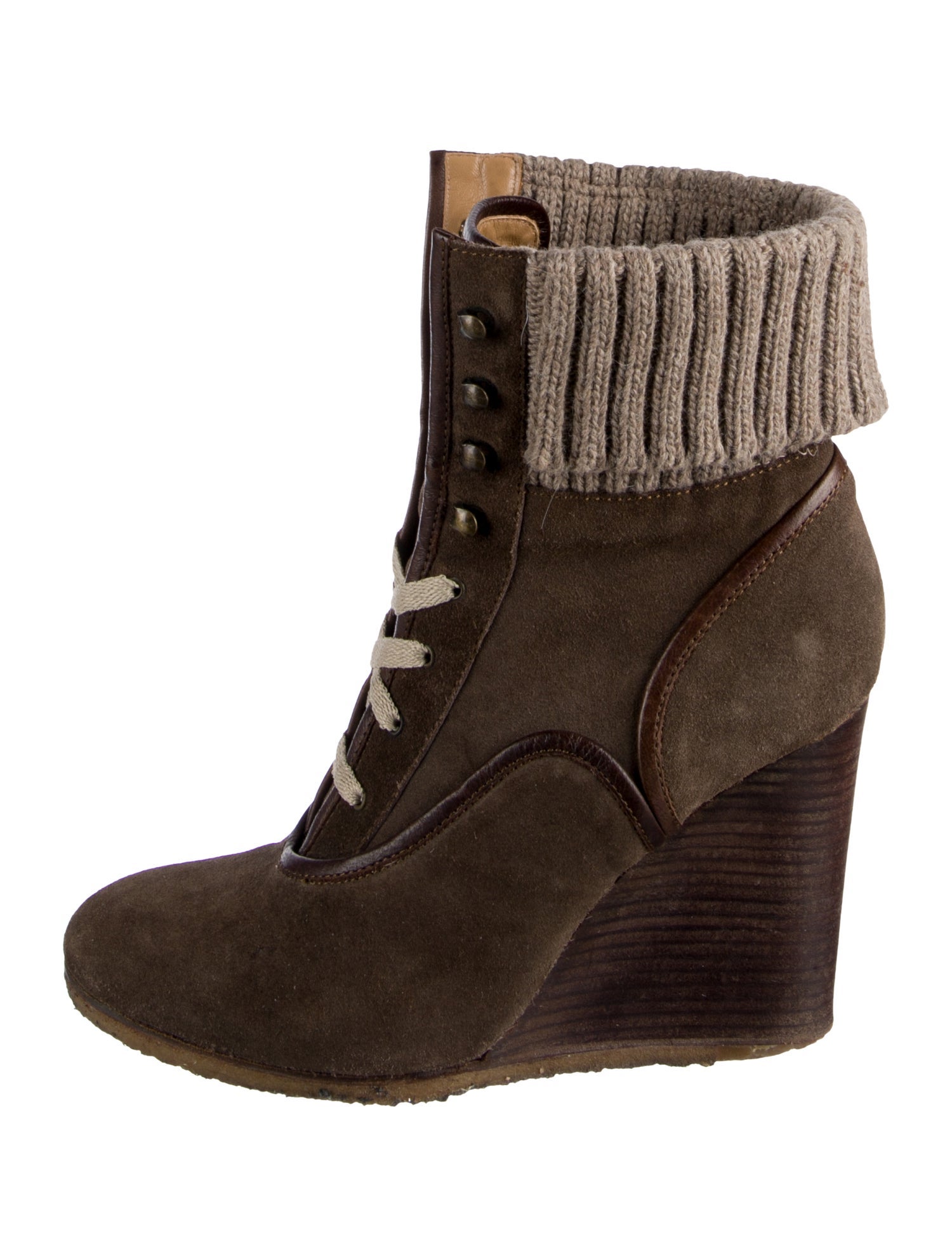 Chloé Suede Colorblock Pattern Lace-Up Boots