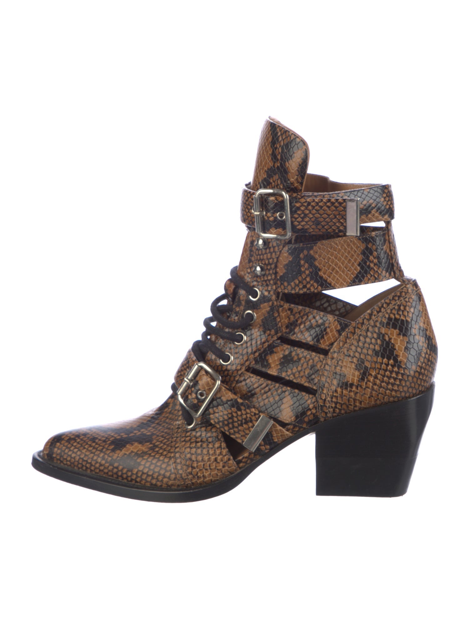 Chloé Embossed Leather Animal Print Lace-Up Boots