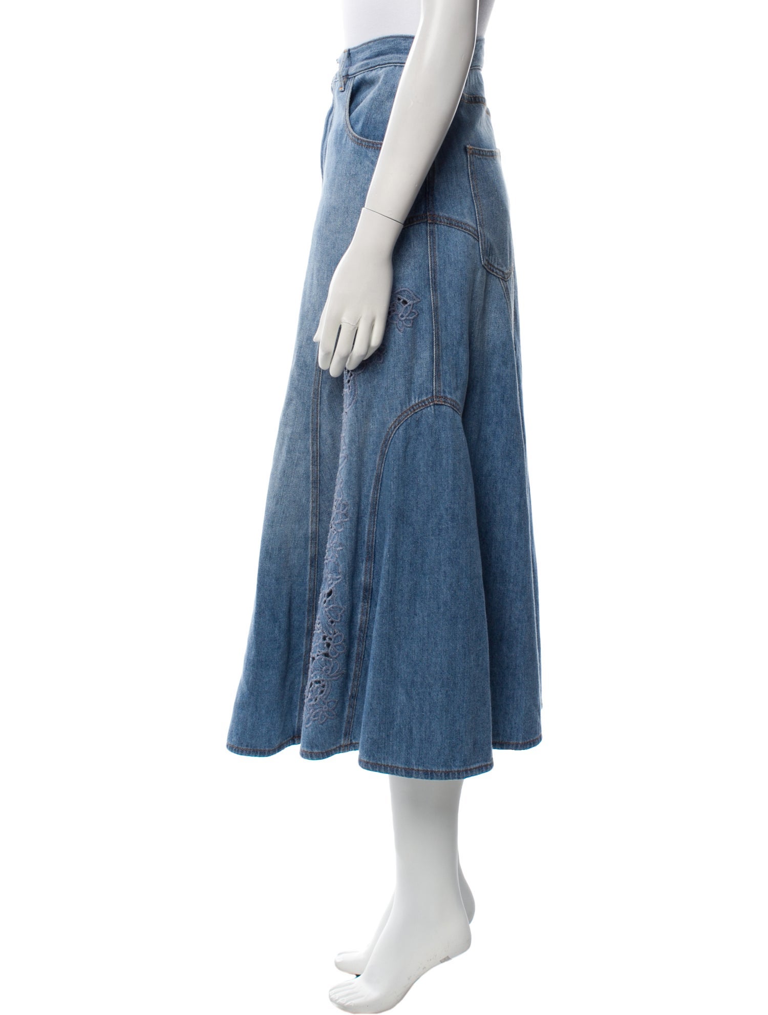 Chloé Embroidered Accent Midi Length Skirt