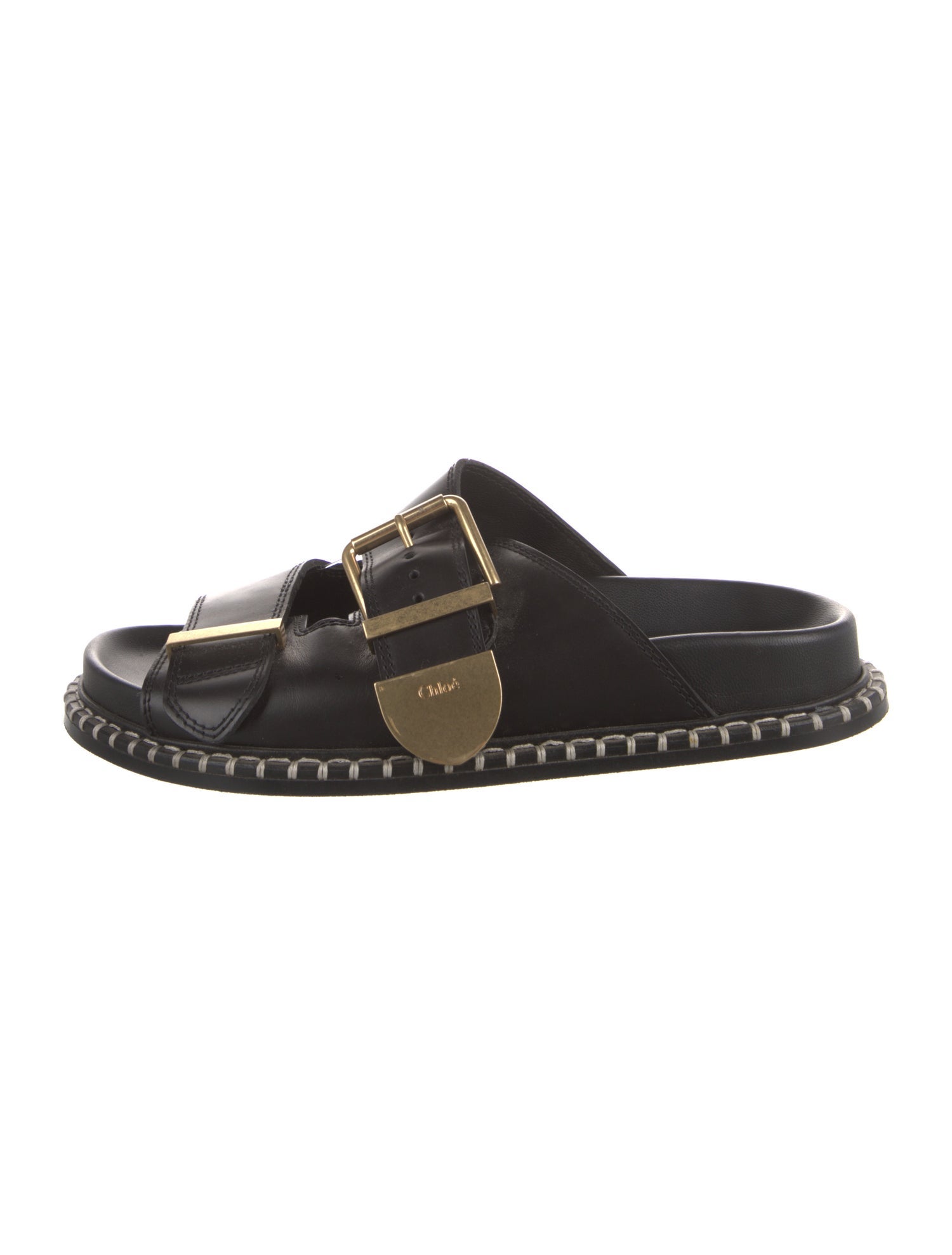 Chloé Leather Whipstitch Trim Slides