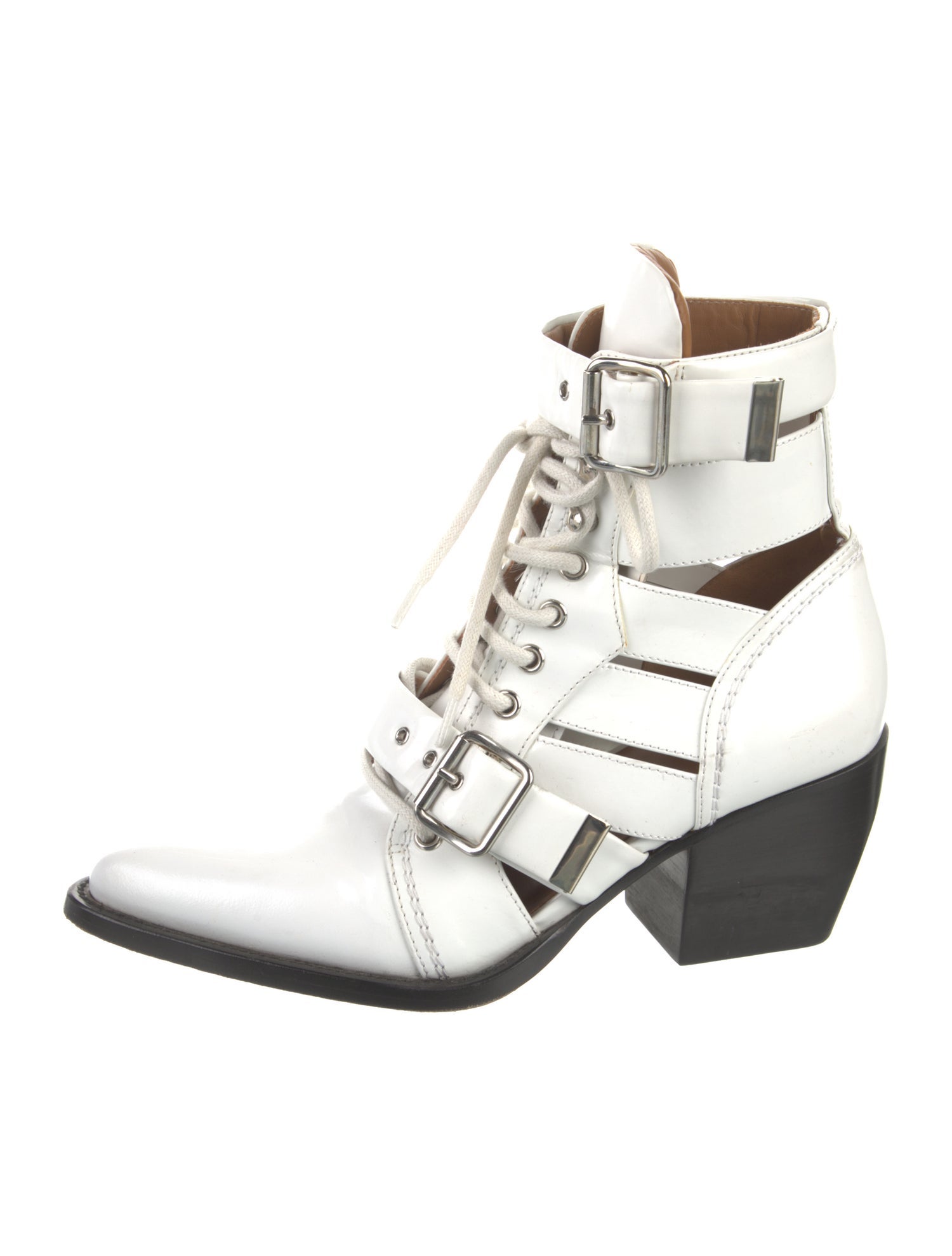 Chloé Leather Cutout Accent Lace-Up Boots