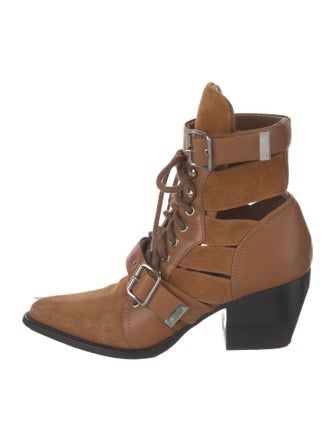 Chloé Suede Leather Trim Embellishment Lace-Up Boots