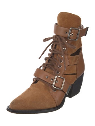 Chloé Suede Leather Trim Embellishment Lace-Up Boots