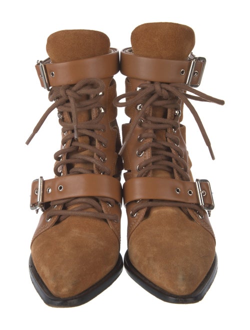 Chloé Suede Leather Trim Embellishment Lace-Up Boots