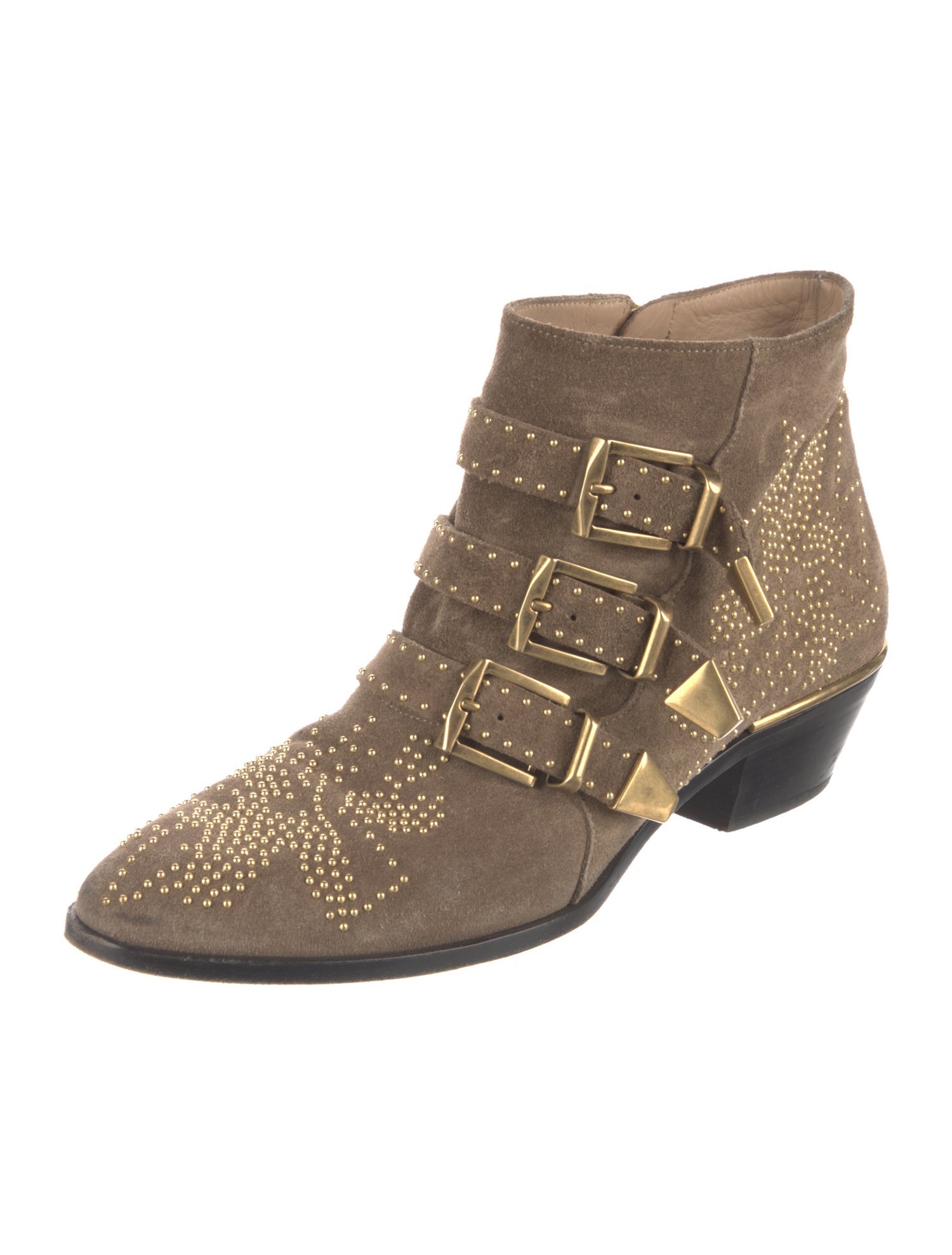 Chloé Suede Studded Accents Western Boots