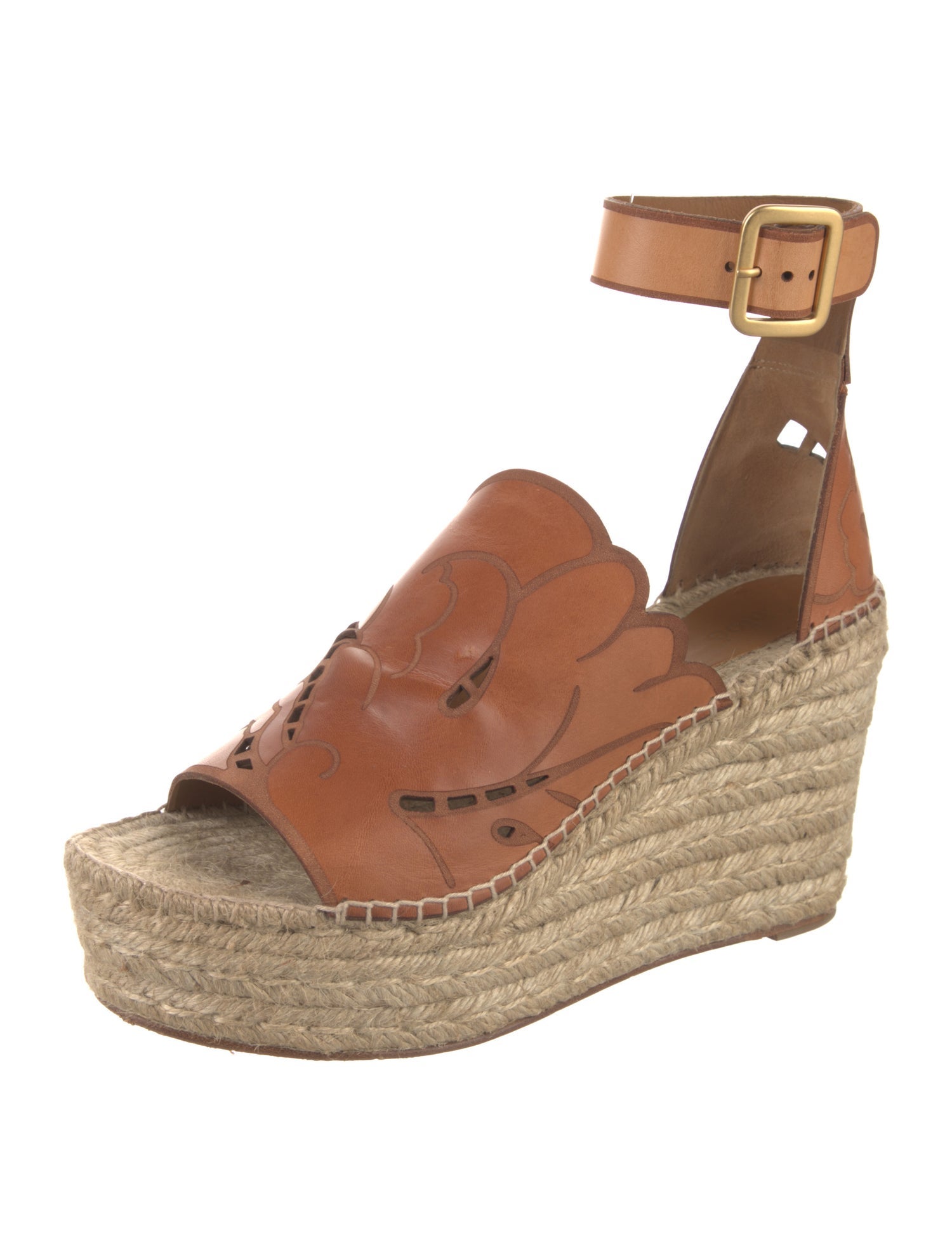 Chloé Leather Cutout Accent Espadrilles