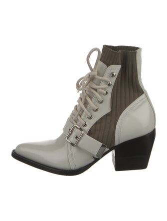 Chloé Leather Whipstitch Trim Lace-Up Boots