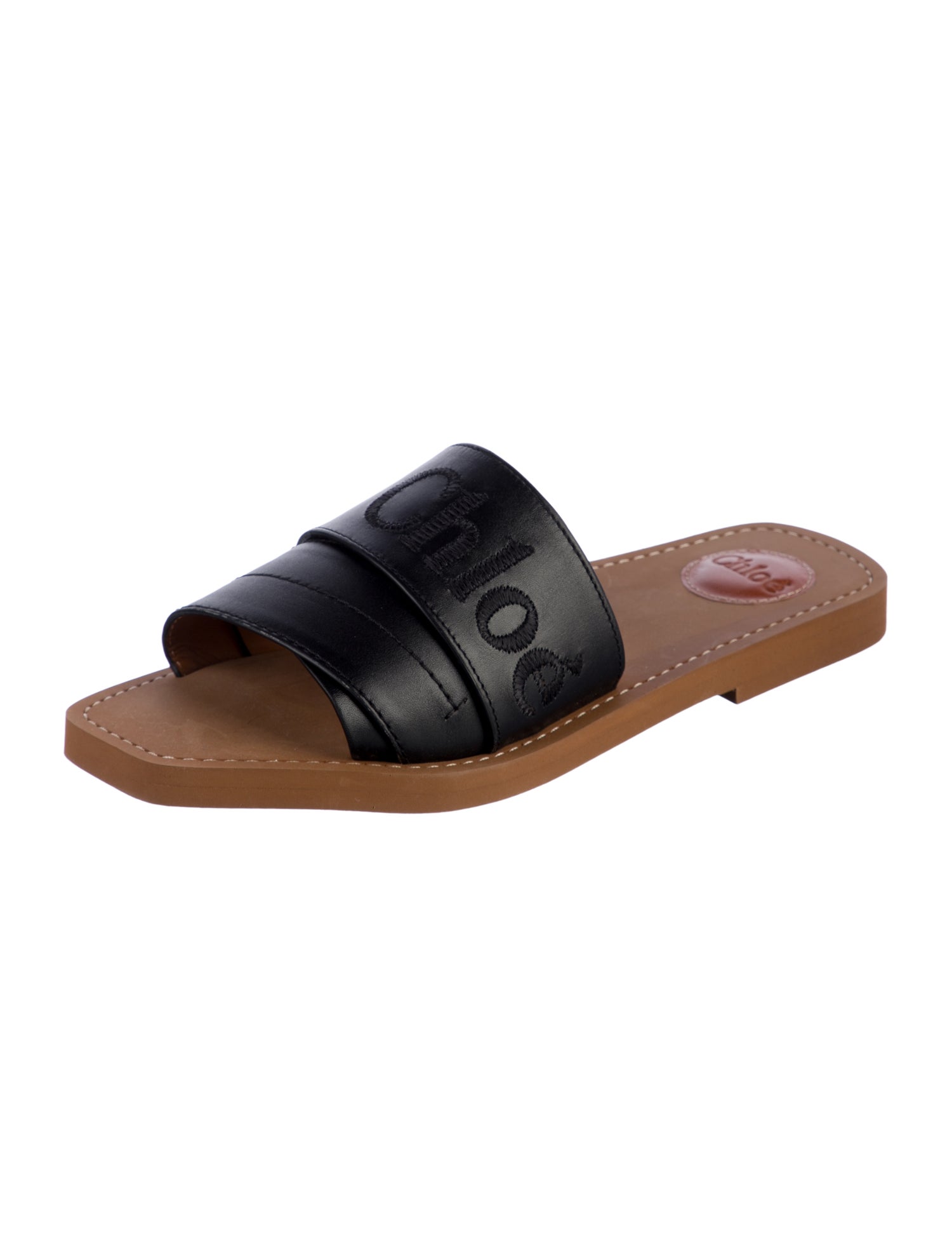 Chloé Leather Embroidered Accent Slippers