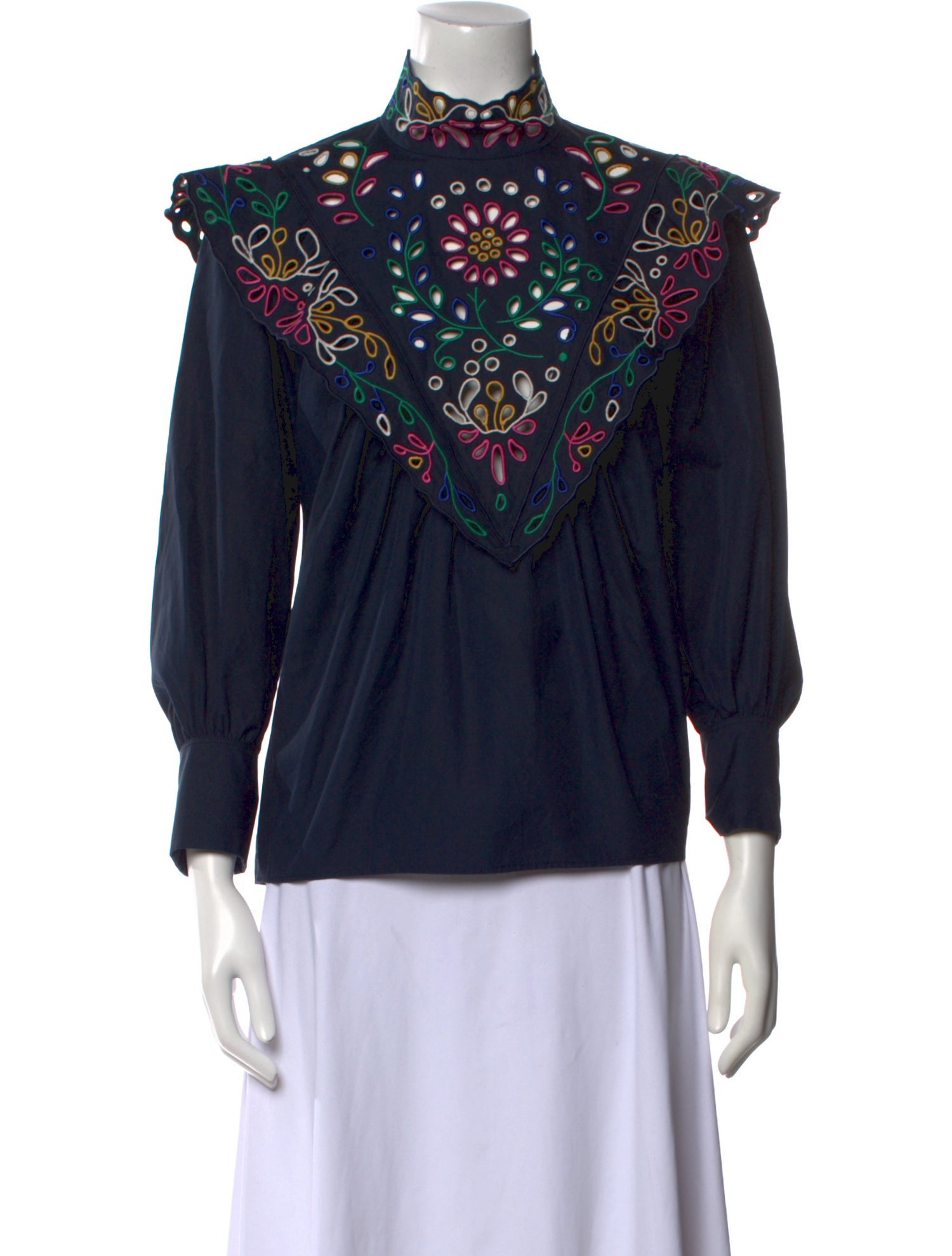 Chloé Mock Neck Three-Quarter Sleeve Blouse