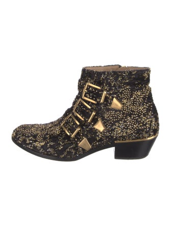 Chloé Tweed Pattern Studded Accents Boots