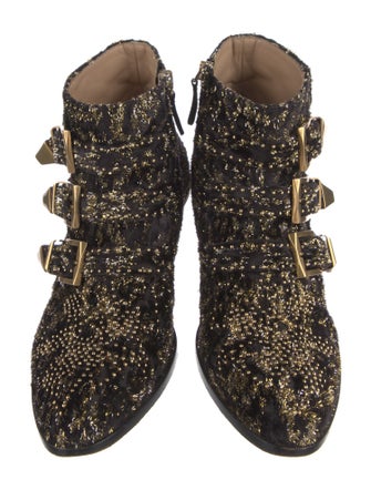 Chloé Tweed Pattern Studded Accents Boots