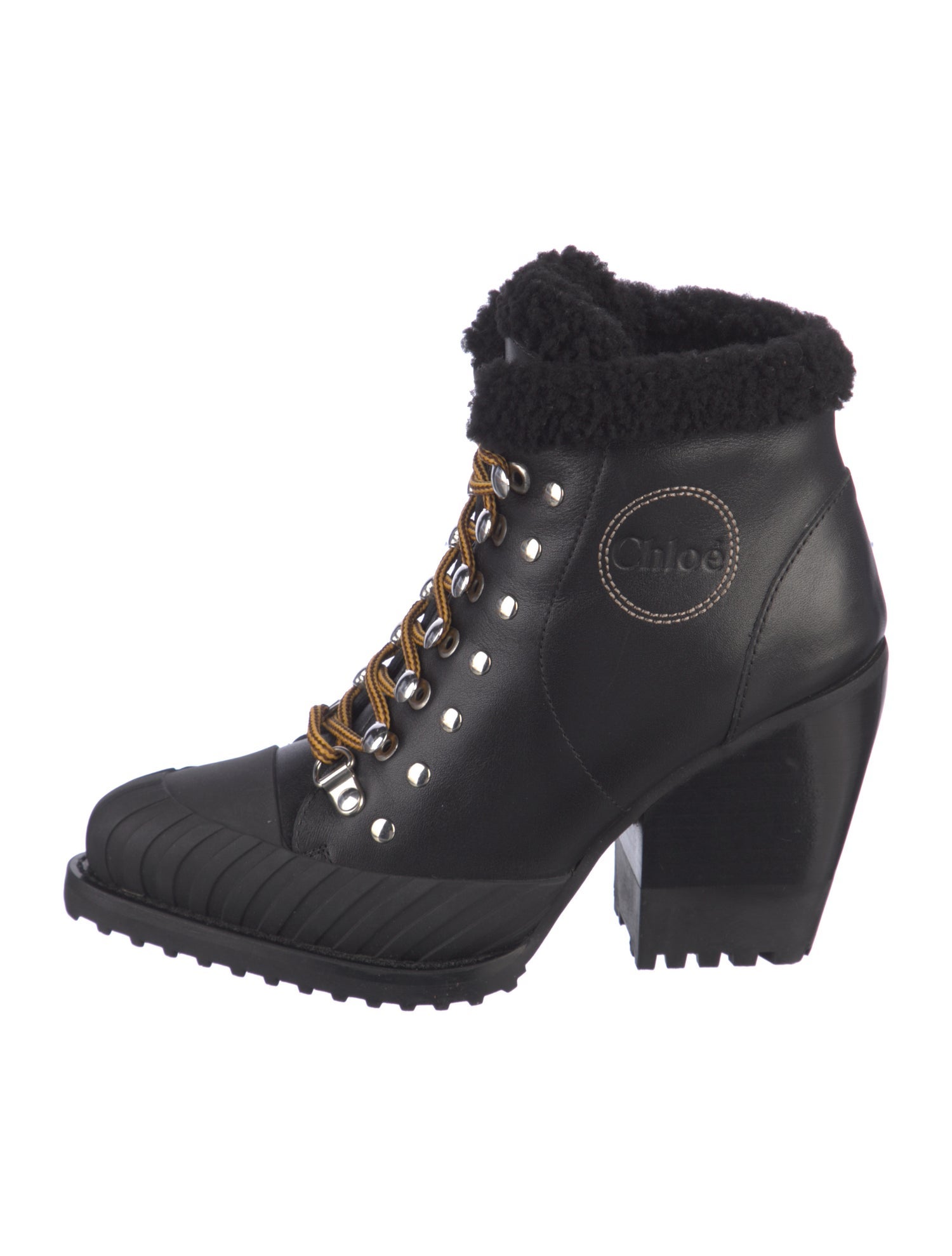 Chloé Leather Fur Trim Combat Boots