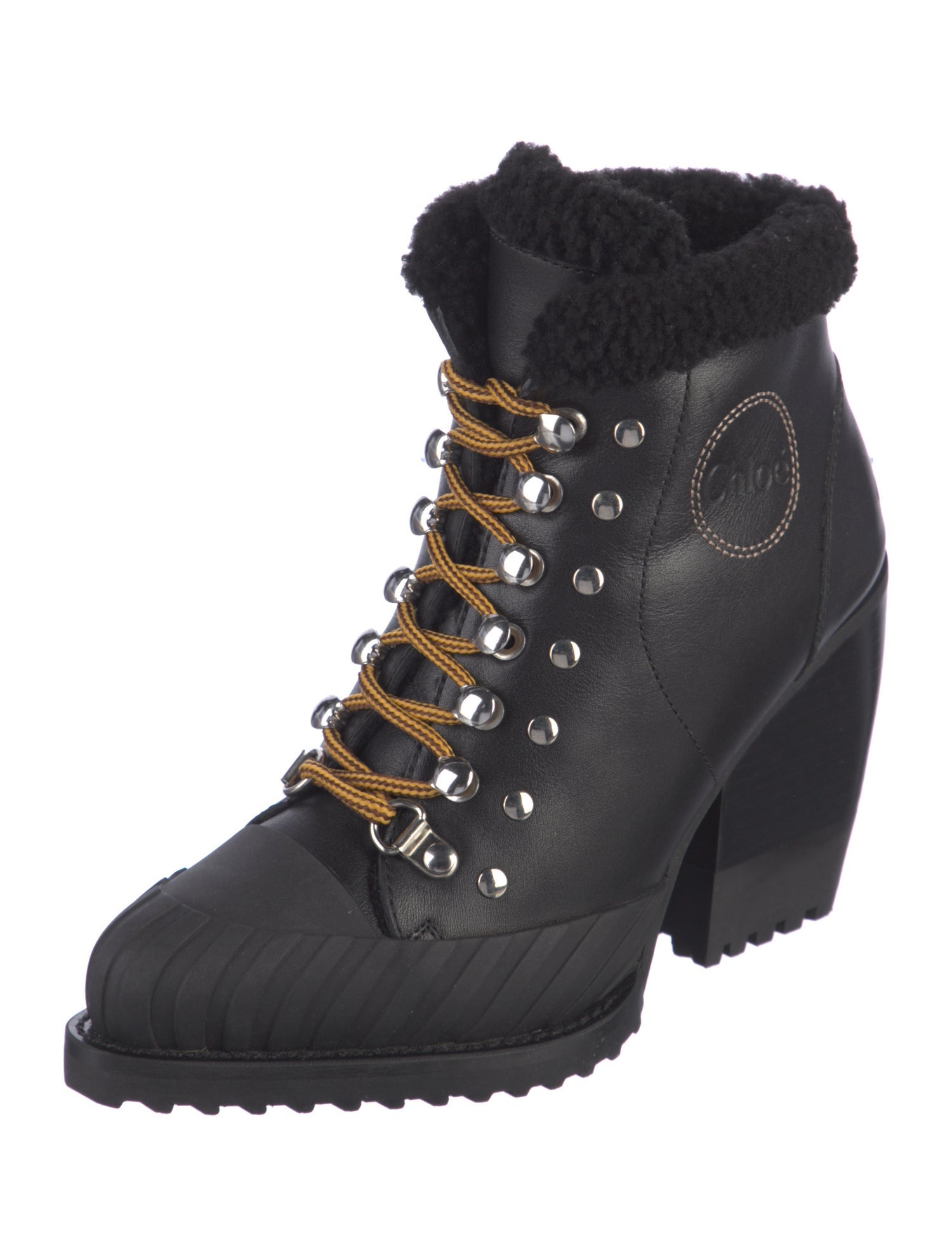 Chloé Leather Fur Trim Combat Boots