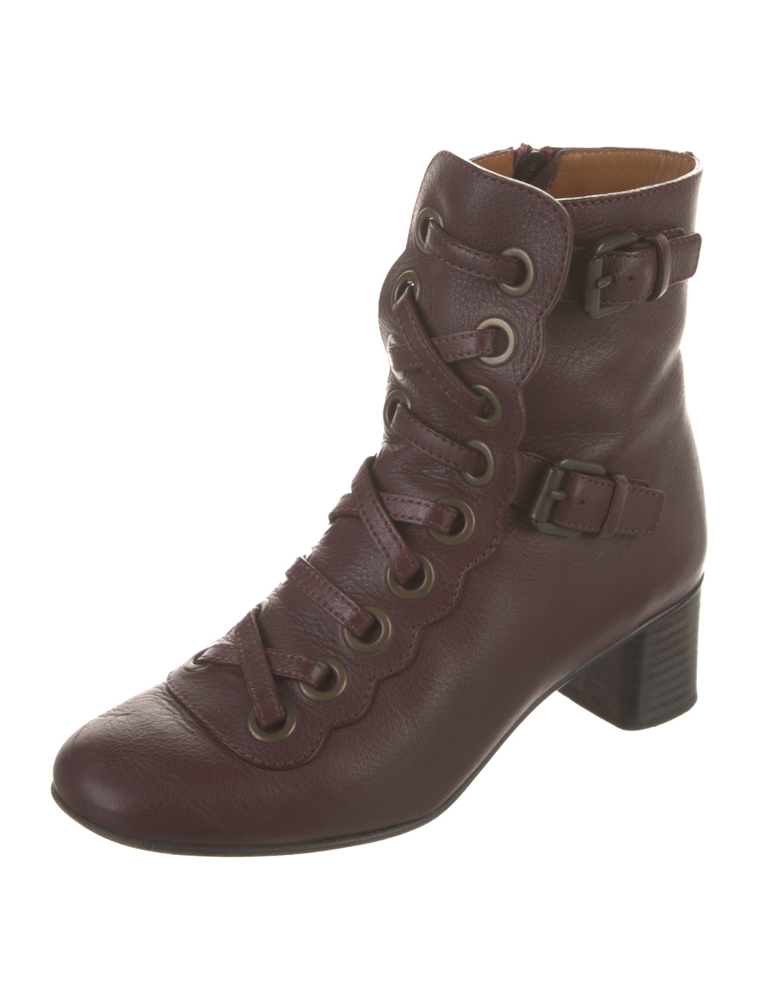 Chloé Leather Colorblock Pattern Lace-Up Boots