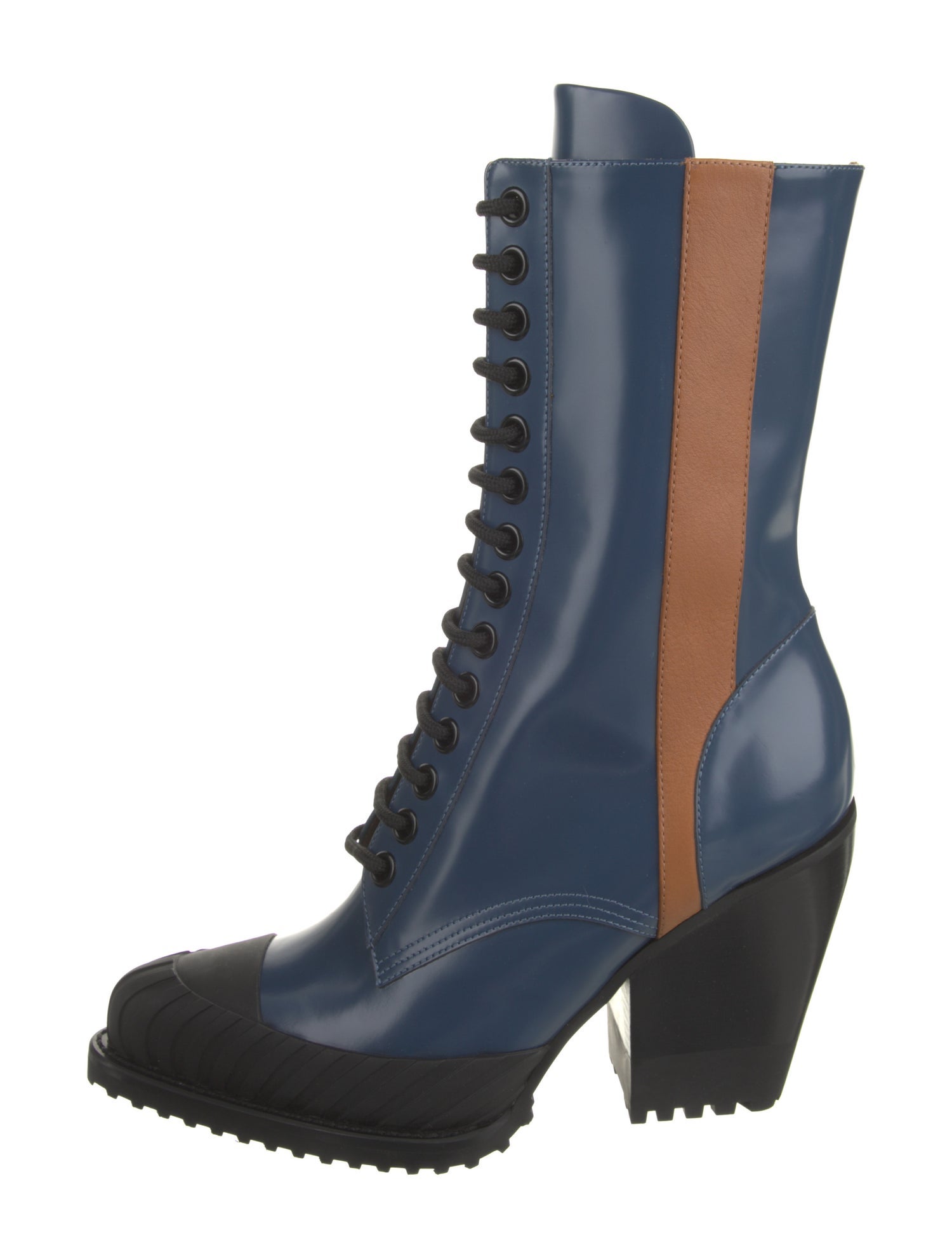 Chloé Leather Colorblock Pattern Lace-Up Boots