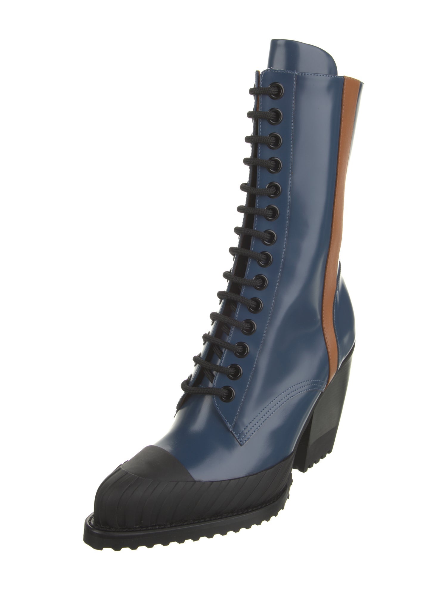 Chloé Leather Colorblock Pattern Lace-Up Boots